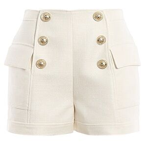 Balmain Cream 6 gold button double-breasted boucle Textured Shorts